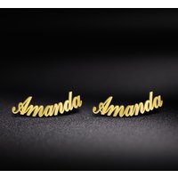 Sipuris Custom Name Logo Stud Earrings Stainless Steel Personalized Initial Nameplate Fashion Jewelry For Women Weddings Gifts