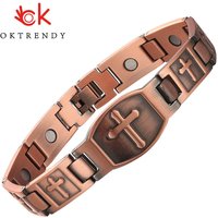 OKtrendy Cross Pattern Magnetic Bracelet For Men Christian Fashion vintage Copper Charm Bracelet Jesus Christ New Wristband