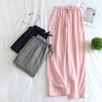 Japanese new spring and summer couples cotton double gauze men's and women's home pants plus size youth pants pajamas trousers