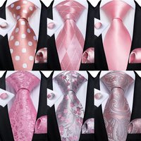 Dot Plaid Paisley Floral Pink Ties For Men 100% Silk Wedding Party Neck Tie Handkerchief Cufflinks Men Gift Cravat DiBanGu