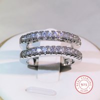 Jewelry Double Row White Zircon Ring 925 Sterling Silver Fashion Jewelry For Ladies Party Birthday Wedding Gift
