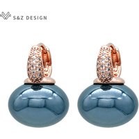 S & Z DESIGN nouvelle mode pain rond grande perle boucles d'oreilles pour les femmes bijoux de mariage cadeau tempérament cubique zircone Eardrop