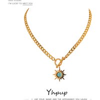 Yhpup Exquisite Sun Flower Pendant Necklace Stainless Steel Golden 18 K Chain Choker Women Necklace Bijoux Femme Accessories image 4