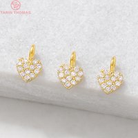 (688)4PCS 5x7MM Hole 2MM 24K Gold Color Plated Brass with Zircon Heart Charms Pendants High Quality Diy Jewelry Accessories
