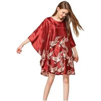 Summer New Chinese Style Satin Robe Dress Women's Sexy Loose Nightgown Sleepwear Vintage Kaftan Bathrobe Gown Plus Size