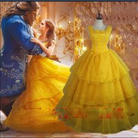 Women Luxury beauty costumes Belle princess dress Adult cosplay party costume yellow dresses