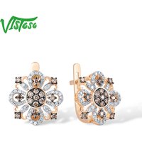 VISTOSO Pure14K 585 Rose Gold Earrings For Women Sparkling Diamond Brown Diamond Flower Earrings Delicate Trendy Fine Jewelry