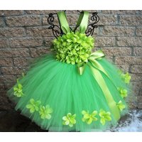 Girls Green Petals Tutu Dress Kids Flower Straps Dress Ball Gown with Ribbon Bow Children Christmas Wedding Party Costume Dress