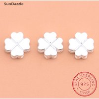 2pcs Genuine Real Pure Solid 925 Sterling Silver Bead Flower Spacer Loose Beads Necklace Bracelet DIY Jewelry Making Findings