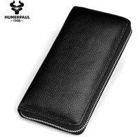 HUMERPAUL-Portefeuille en cuir véritable pour homme et femme, porte-cartes, porte-monnaie, fermeture éclair, grande capacité, haute qualité, 100%