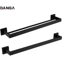 Black Wall Mounted Black Towel Rack Stainless Steel Bars Simple Square Design Towel Holder Bathroom Accessories
