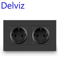Delviz Doppelsteckdose, graue Haushaltssteckdose, eingebettete Stahlrahmenstruktur, Größe 146*86mm, 16A EU-Standard-Wandsteckdose