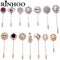 Rinhoo Vintage Crystal Flower Suit Brooches Pin Simple Letters Butterfly Crown Round Leaf Long Needle Lapel Pins Wedding Jewelry