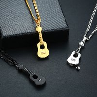 Punk Men's Ashes Holder Urn Necklace Stainless Steel Guitar Cremation Pendants Memorial Male Gifts 24" Chains