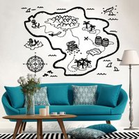 Cartoon Pirate Treasure Map Wall Decal Boy Kids Room Pirate Map Explore Adventure Time Wall Sticker Playroom Decor