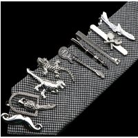 1 Piece Chrome Stainless Tie Clips Guitar lizard Dinosaur Bird Sword Pen Shape Tie Clip for Men Necktie Clips Pin For Mens Gift
