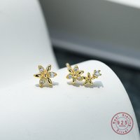 HI MAN 925 Sterling Silver Japanese Crystal Flower Stud Earrings Women Fashion Small Fresh Plating 14k Gold Jewelry