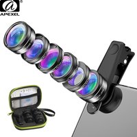 APEXEL Universal 6 in 1 Phone Camera Lens Kit Fish Eye Lens Wide Angle Macro Lens CPL/StarND32 Filter for Almost All Smartphones