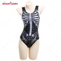 Woman Dark Gothic White Skeleton One-Piece Zentai Bodysuit Swimming Suit Bathing Suit Beach Swimsuit Outfit Cosplay Costume