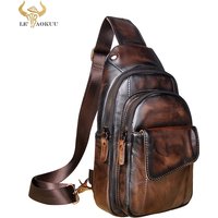 Men Quality Cow Leather Casual Fashion Triangle Crossbody Chest Sling Bag Design Travel One Shoulder Bag Daypack Male 8013