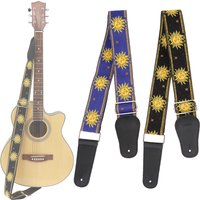 Jacquard Weave Double Fabric Guitar Strap Sun Flower Pattern Genuine Leather Ends with for Acoustic Electric Guitar Bass