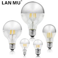 E14 E27 Mirror Silver Retro Edison LED Light Bulb 4W G45 A60 ST64 G80 G95 Vintage Filament Lampada LED Lamp Warm White Lighting
