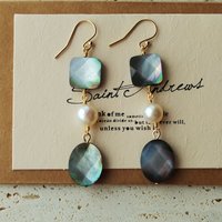 Lii Ji 14K Gold Filled No Fade Mother of Pearl Shell Freshwater Pearl Earrings Gray Drop Earrings Women Jewelry Gift
