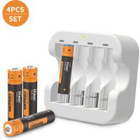 4pc 1100mWh 1.5V AAA Lithium Rechargeable Battery 4 Slot Charger, Constant Output 1.5V 1200 Cycles