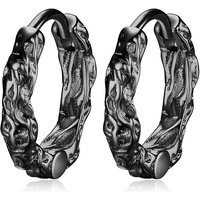 KOFSAC Vintage Black Irregular Texture Hoops Men Jewelry 925 Sterling Silver Earrings For Women Hip-Hop Party Accessories Gifts