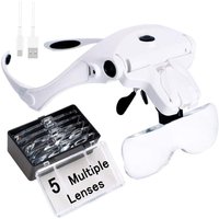Loupe bandeau, loupe tête de chargement USB avec lumière LED bijoux artisanat montre passe-temps 5 lentilles 1,0X 1,5X 2,0X 2,5X 3,5