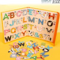 Jeu de société en bois Montessori avec lettres anglaises magnétiques, 26 pièces, livre d'apprentissage des langues, jouet éducatif pour enfants, cadeaux