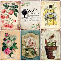 Plaque murale vintage en métal avec fleurs coupées fraîches, plaque murale pour fleuriste, jardin, café, cadeau de famille, décor, N414