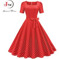 Elegant Polka Dot Vintage Midi Dress for Women Summer Short Sleeve Square Collar A-Line Party Sundress 50s 60s Style plus Size