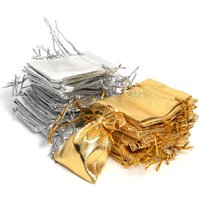 50Pcs/lot 7x9cm 9x12cm Gold Silver Color Adjustable Jewelry Packing Bags For Party Candy Drawstring Wedding Gift Bags image 4