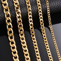 1 piece Length 21cm-100cm Gold Color Flat Curb Chain Necklace 3mm-9.5mm Stainless Steel Curb Link Chain for Men Women
