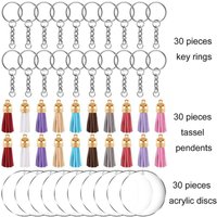 30Sets DIY Acrylic Clear Disc Personalized Keychain Transparent Blank Round Circle Tassel Key Chain Keyring Bag Pendant