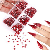 Red Rhinestones Valentines Nail Art 2022 Christmas Party Decor For Nails Design Gold White Glass Crystal Nail Decorations