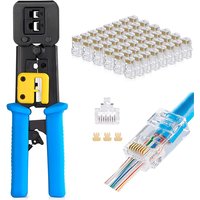 RJ45-Crimpzange durch Cat5 Cat5e Cat6 Crimpzange für RJ45/RJ12 normale und End-Pass-Through-Steckverbinder, 100-teiliges Set