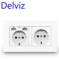 Delviz EU Standard USB Socket, Double Outlet, 16A Quality Power Panel AC 110~250V 146mm * 86mm, Double Frame Wall USB Power Outl