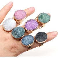 Irregular Agates Druzy Ring Adjustable Statement Rings Natural Stone Quartz Rings For Women Jewelry