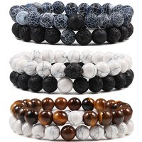 Set Bracelet Couples Distance Black White Natural Lava Stone Tiger Eye Beaded Yoga Bracelets for Men Women Elastic Rope Jewelry