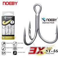 Noeby High Carbon Steel Fishing Hooks, Round Bent, Treble Hook, Fishing Tackle, 1 #, 2 #, 4 #, 6 #, 8 #, 10 #, 3X, ST-46, 4Pcs