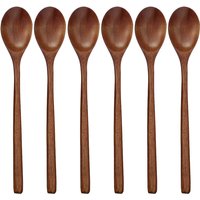 Wooden Spoons, 6 Pieces Wood Soup Spoons for Eating Mixing Stirring, Long Handle Spoon Kitchen Utensil