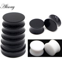Alisouy 2pcs 3mm-50mm Big Size White Black Acrylic Saddle Ear Plug Saddle Expander Stretcher Piercing Ear Gauge Kit Body Jewelry