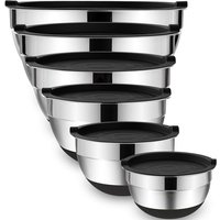 LMETJMA bols à mélanger avec couvercles et bases antidérapantes ensemble de bols à mélanger en acier inoxydable pour la cuisson bols de rangement de nidification JT227