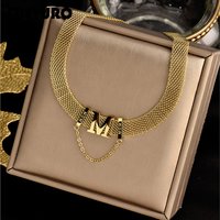 DIEYURO 316L Stainless Steel New M Letter Short Necklace Female Fashion Adjustable Creative Hip-hop Style Party Birthday Gift