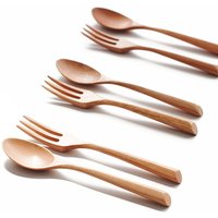 Creative Design Thick Handle Wood Spoon Fork Portable Tableware Wooden Cutlery Sets Travel Dinnerware Environmental Kitchen Tool