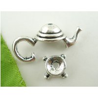 Lovely 10Sets Silver Color Teapot Bead Cap Set Findings 21x9mm (B03443)