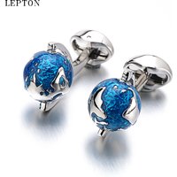 Hot Sale Globe Earth Cufflinks Blue Rotatable globe planet earth World Map Cuff links Christmas Gift Mens Shirt Cuff Cufflink