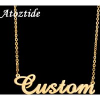 Atoztide Customized Fashion Stainless Steel Name Necklace Personalized Letter Gold Color Choker Necklace Pendant Nameplate Gift